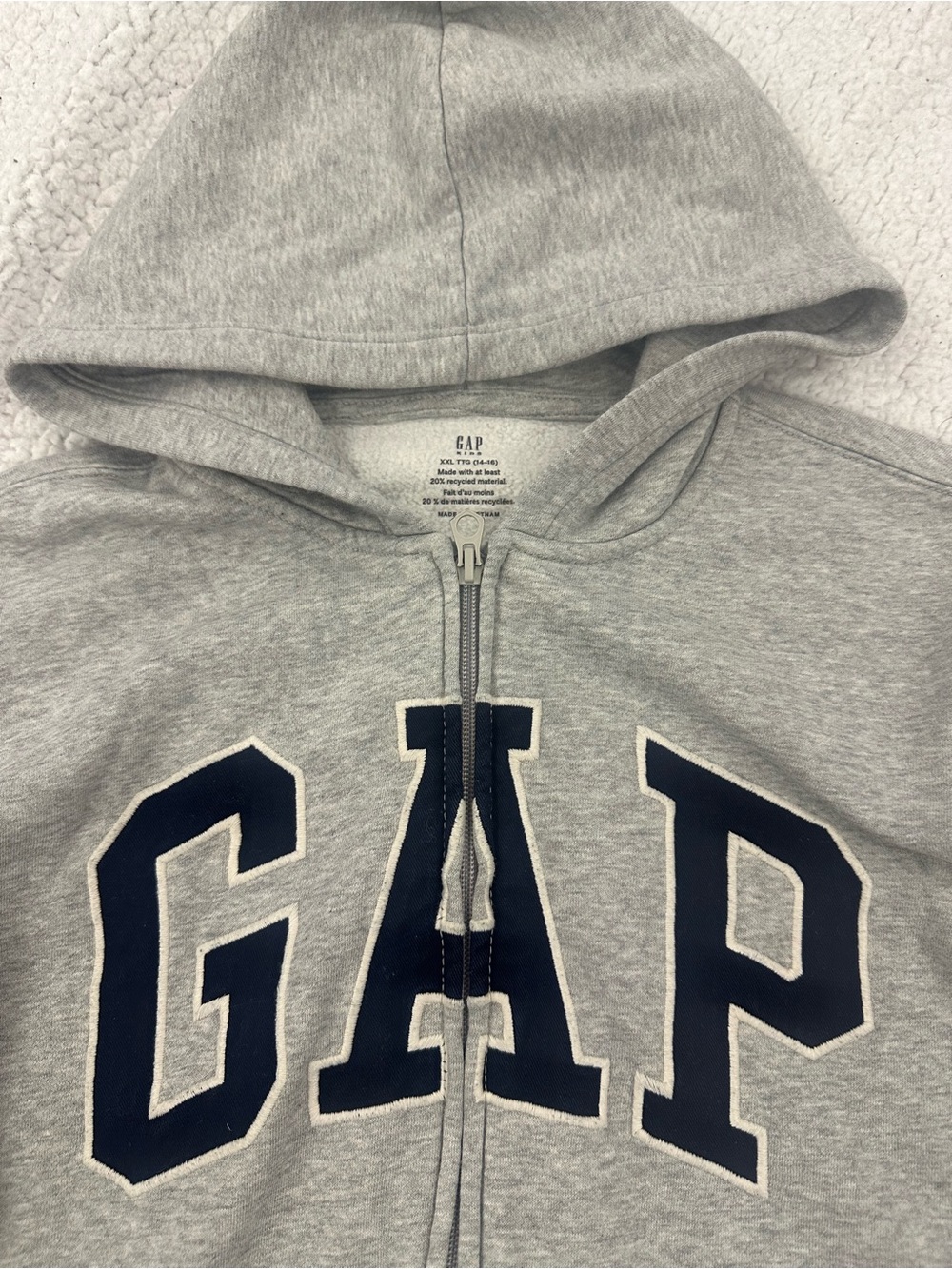 GAP Kids Light Heather Gray Hoodie with Navy Logo